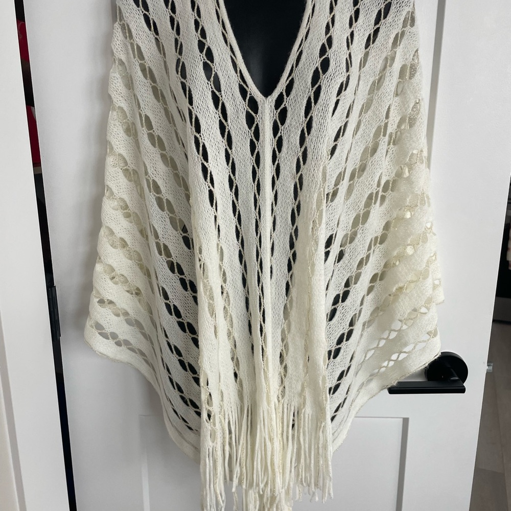 poncho shawl one size BOHO woven poncho CREAM & gold fleck